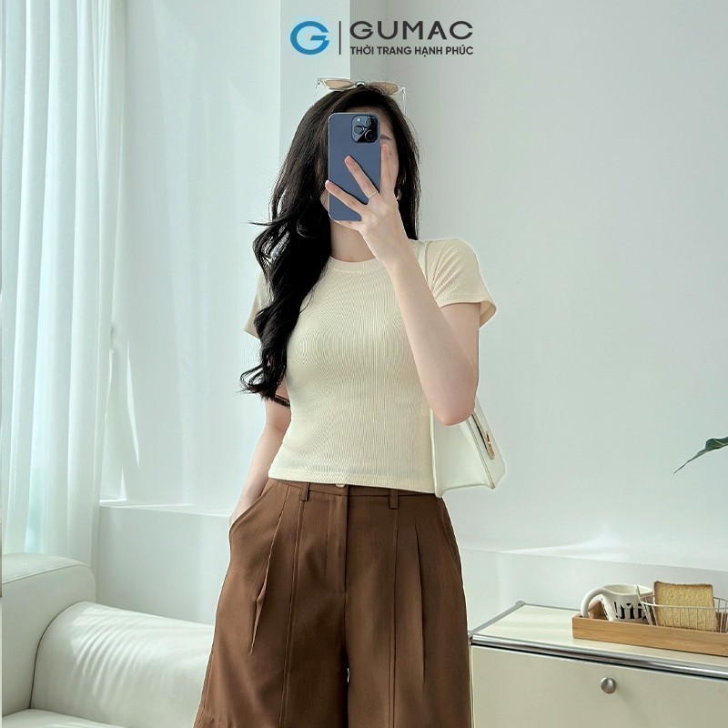 Ảnh Áo thun nữ cổ tròn form ôm body chất vải thun gân co giản mát mẻ thời trang GUMAC LATE0602 2
