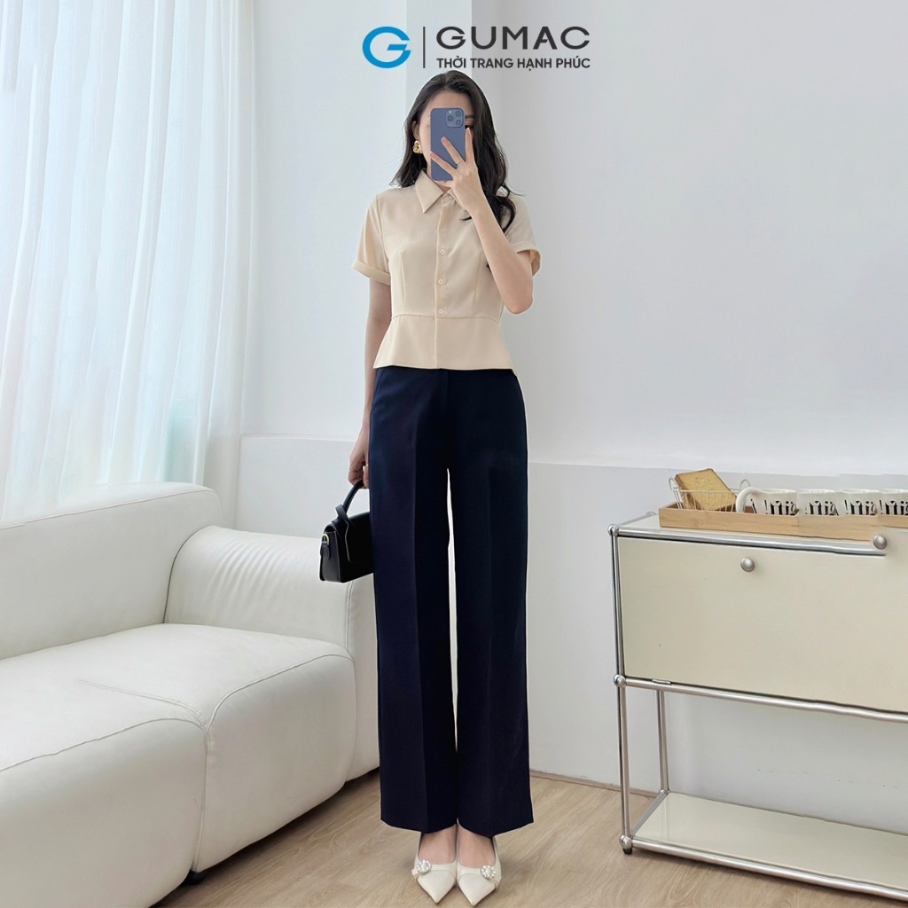 Ảnh Áo sơ mi nữ dáng lửng ôm eo tay ngắn lai lật chéo ý dày dặn thoáng mát thời trang GUMAC LAF0518 3