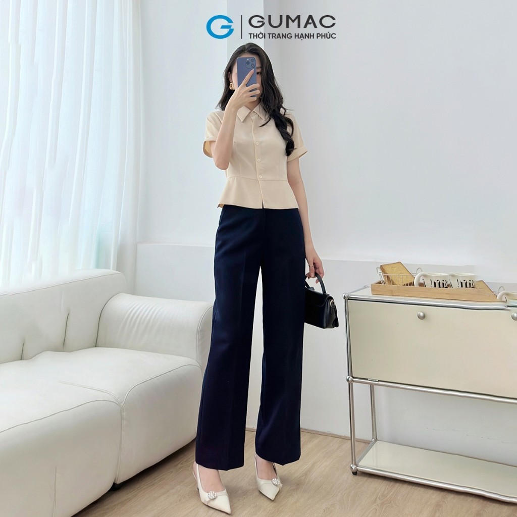 Ảnh Áo sơ mi nữ dáng lửng ôm eo tay ngắn lai lật chéo ý dày dặn thoáng mát thời trang GUMAC LAF0518 4