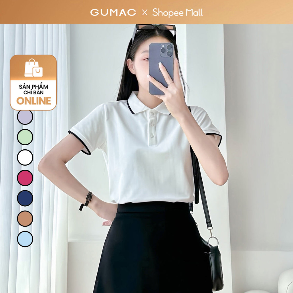 Ảnh Áo thun polo nữ màu hồng - tím thời trang GUMAC có cổ đẹp thiết kế trơn cơ bản thoáng khí PLE03028 1