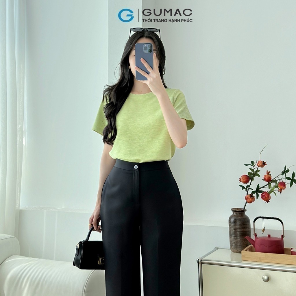Ảnh Áo thun nữ cố tròn tay ngắn màu trắng - đen thời trang GUMAC LATE1228 1