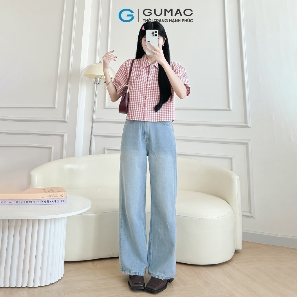 Ảnh Quần jeans suông nữ denim thêu Gmor xanh nhạt tôn dáng thời trang Gmorning - GUMAC YQJE10080 2