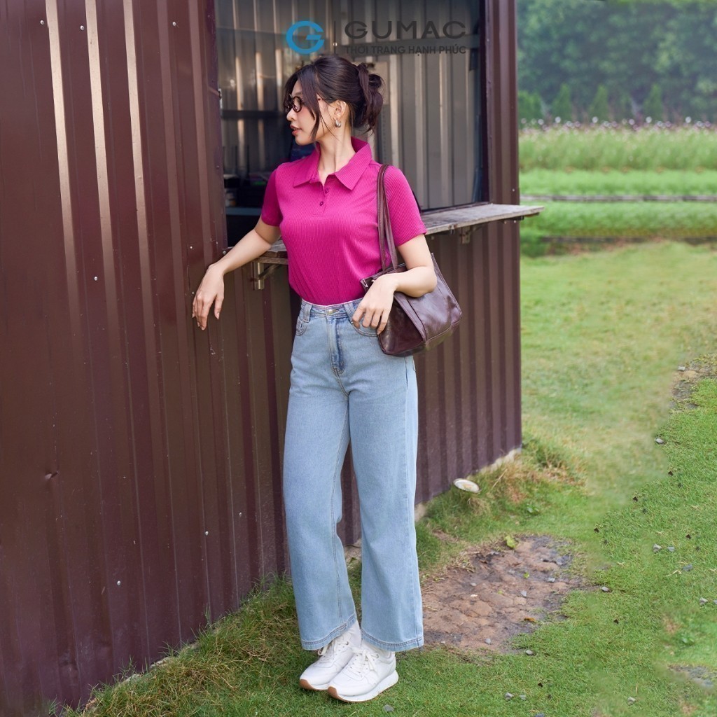 Ảnh Quần jeans nữ ống suông thêu R xanh nhạt trẻ trung tôn dáng thời trang Gmorning - GUMAC YQJE12087 1