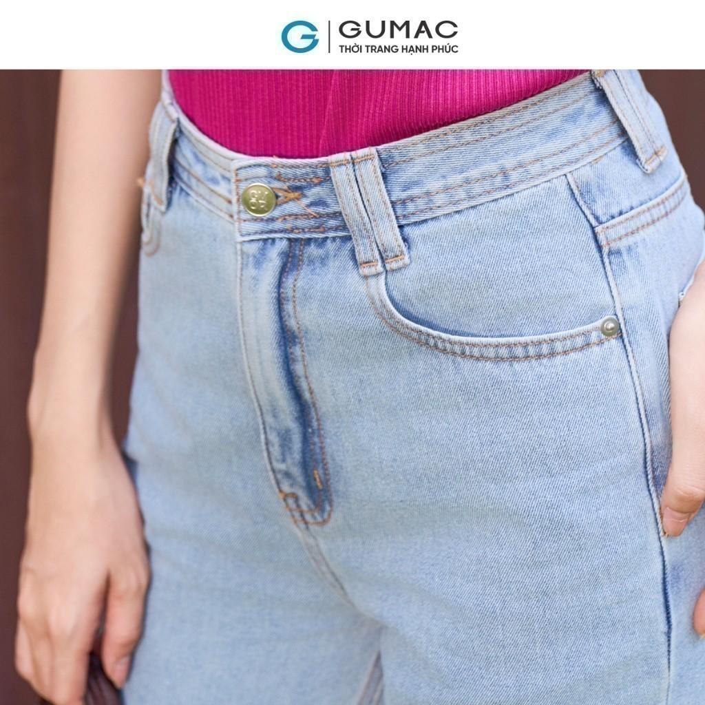 Ảnh Quần jeans nữ ống suông thêu R xanh nhạt trẻ trung tôn dáng thời trang Gmorning - GUMAC YQJE12087 2