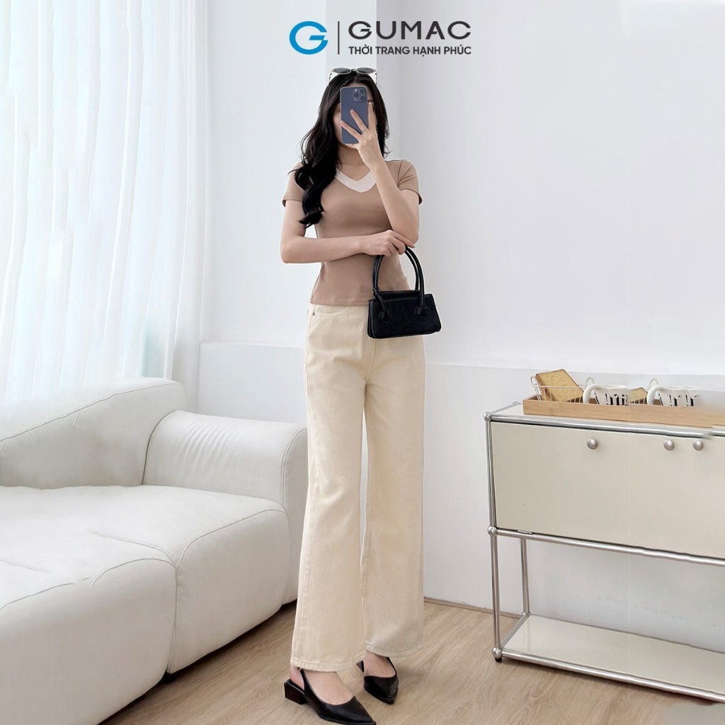 Ảnh Quần jeans nữ suông cơ bản màu be denim mềm dày dặn thoáng mát thoải mái thời trang GUMAC QJF05013 1