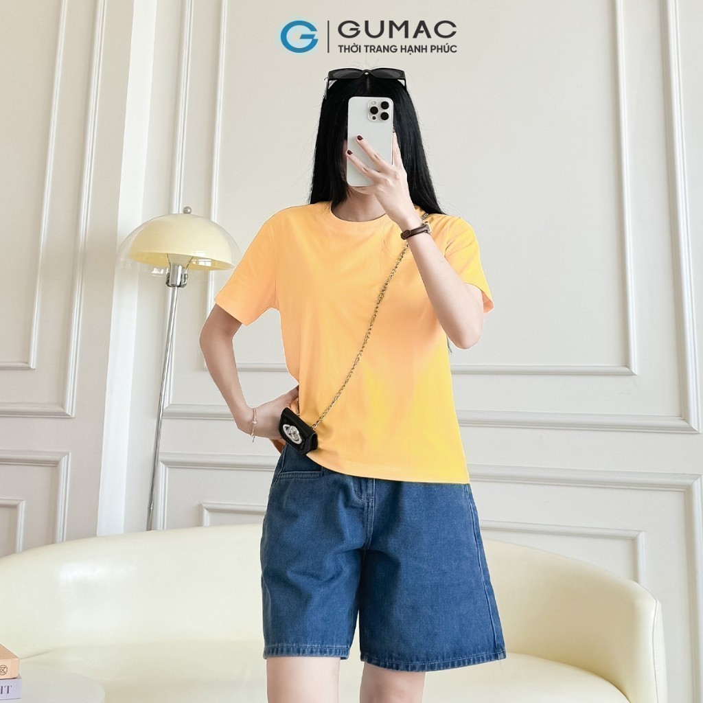 Ảnh Áo thun nữ trơn cotton cổ tròn cơ bản dễ phối màu hồng vàng xanh Gmorning - GUMAC YATE10093-LATE1110 1