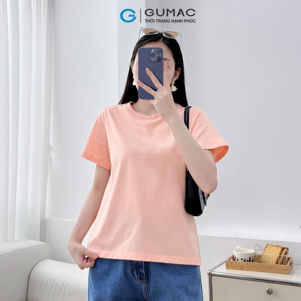 Ảnh Áo thun nữ trơn cotton cổ tròn cơ bản dễ phối màu hồng vàng xanh Gmorning - GUMAC YATE10093-LATE1110 4