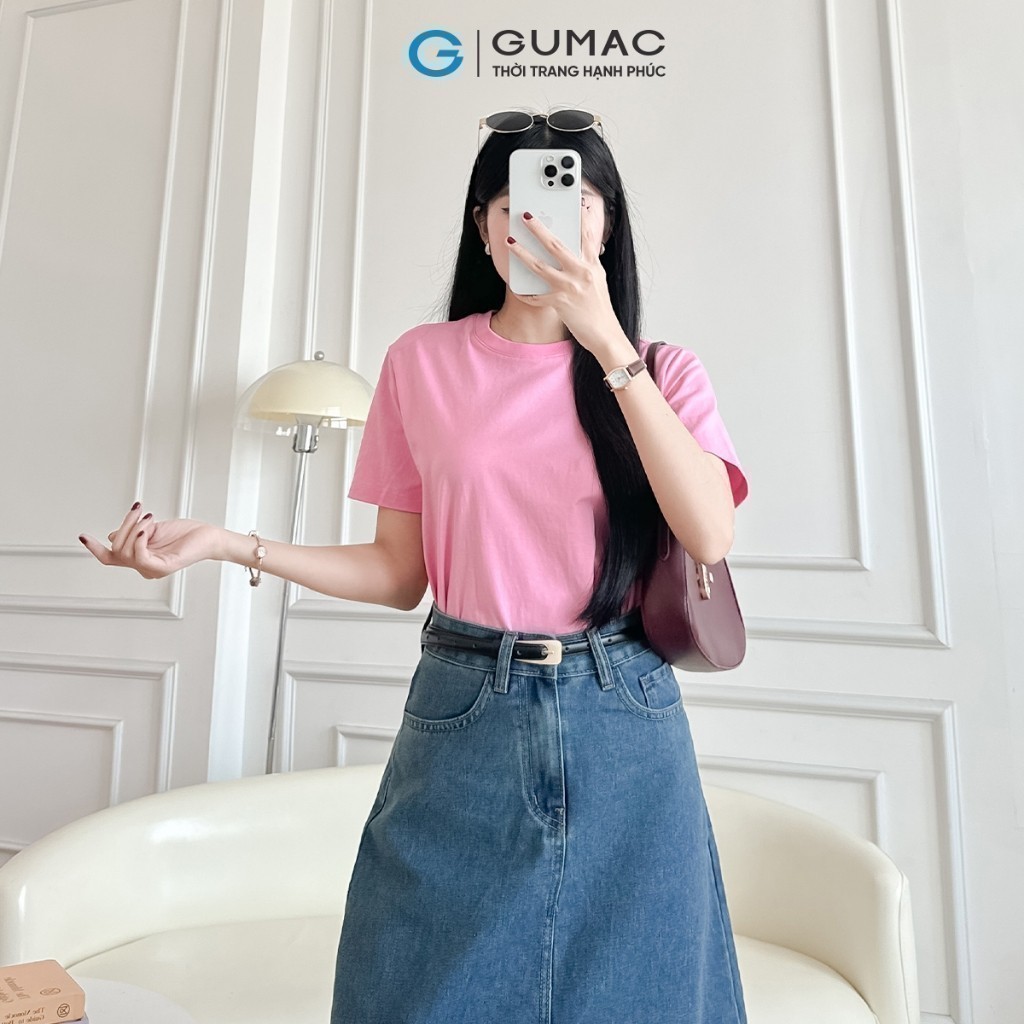Ảnh Áo thun nữ trơn cotton cổ tròn cơ bản dễ phối màu hồng vàng xanh Gmorning - GUMAC YATE10093-LATE1110 2