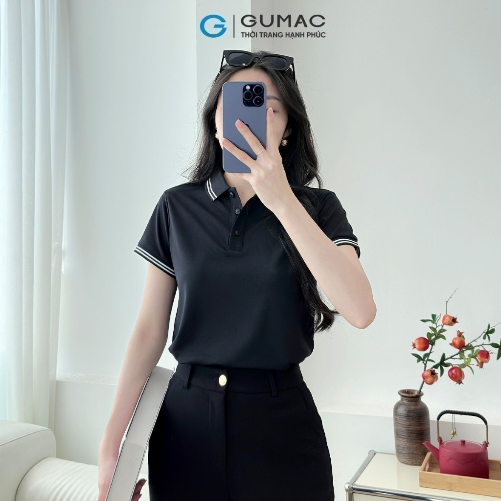 Ảnh Áo polo nữ thun cá sấu thời trang GUMAC phối sọc 2 viền thiết kế đẹp nhiều màu thanh lịch LPLE0917 3