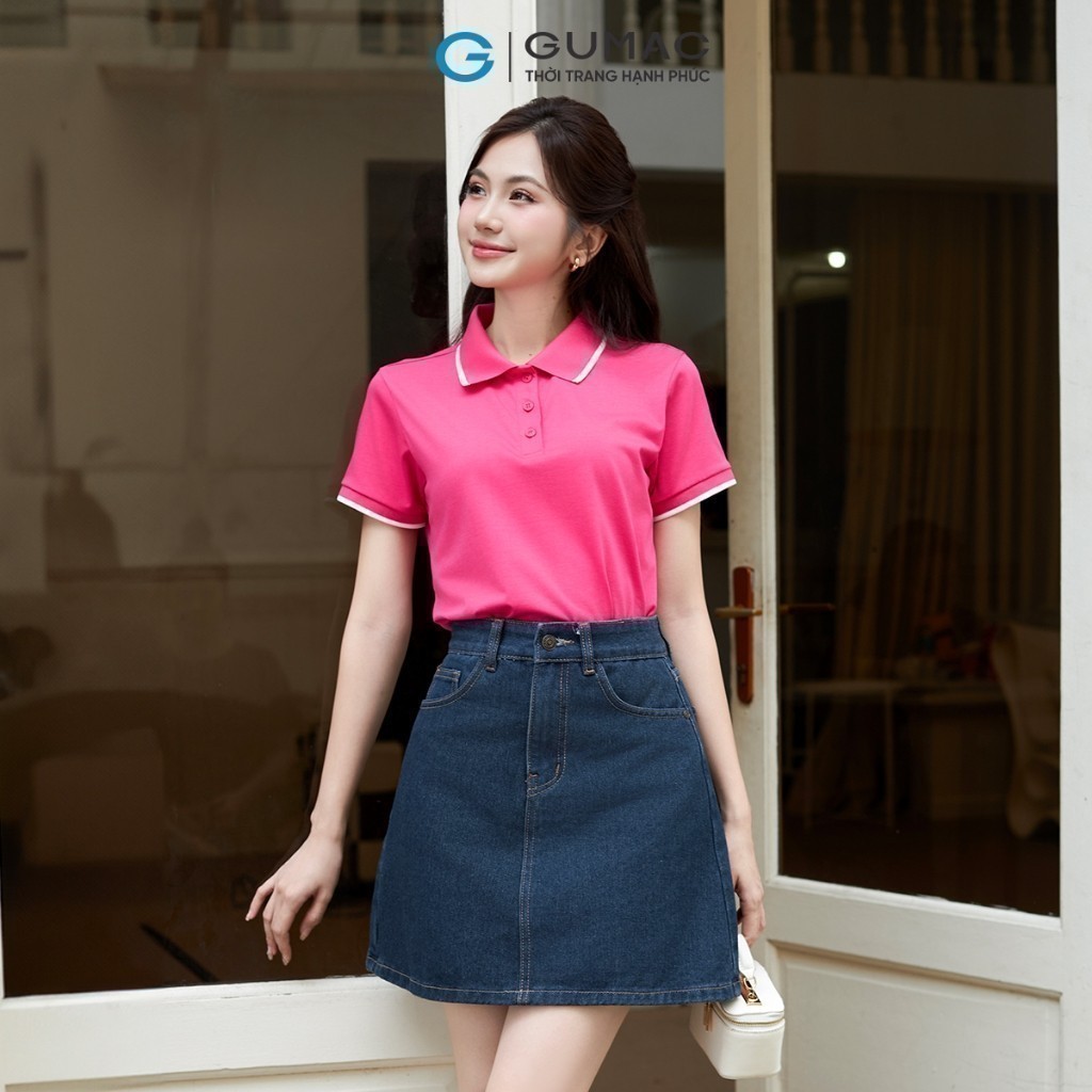 Ảnh Áo thun polo nữ màu hồng - tím thời trang GUMAC có cổ đẹp thiết kế trơn cơ bản thoáng khí PLE03028 3