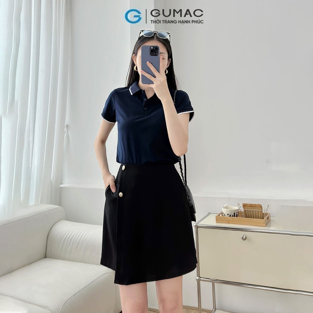 Ảnh Áo thun polo nữ màu hồng - tím thời trang GUMAC có cổ đẹp thiết kế trơn cơ bản thoáng khí PLE03028 4
