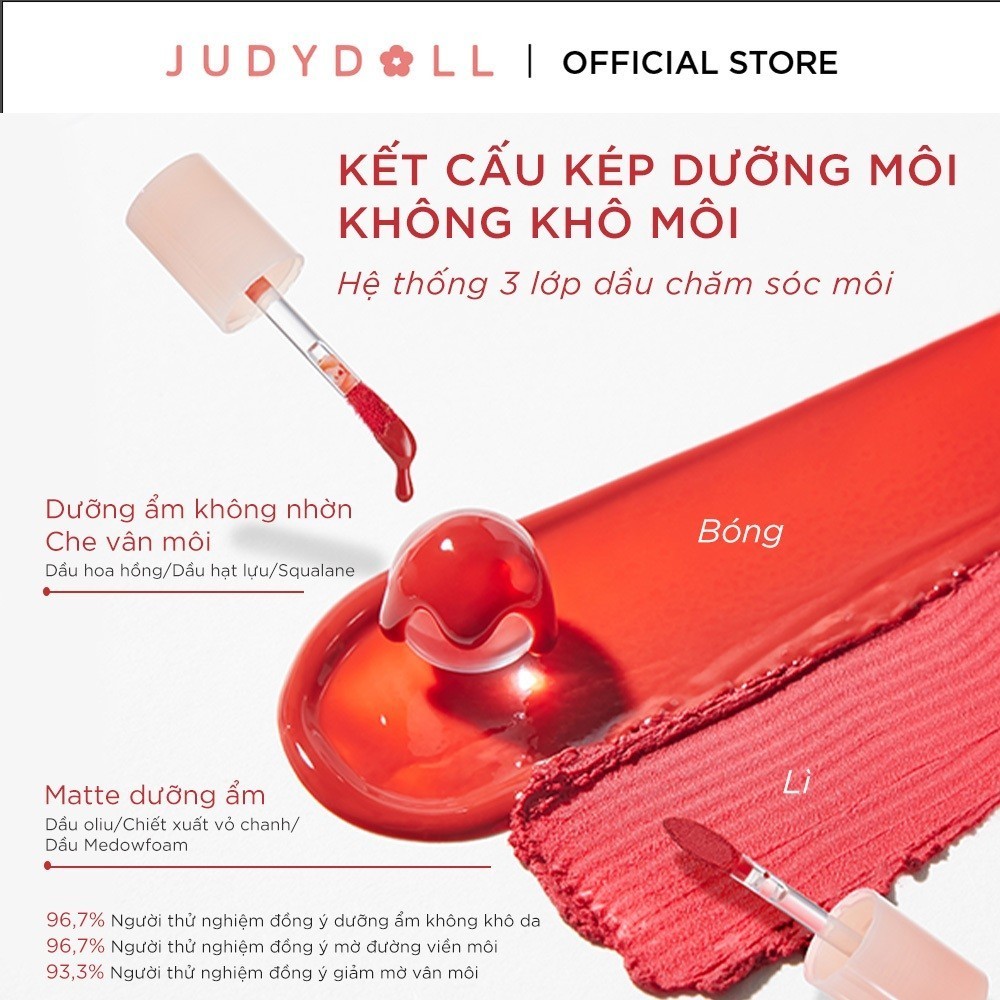 Ảnh JUDYDOLL Combo 2 Son Bóng Mờ Che Phủ Rãnh Môi Không Lem Dưỡng Ẩm Lâu Trôi Màu Sắc Tự Nhiên Dễ Sử Dụng 2