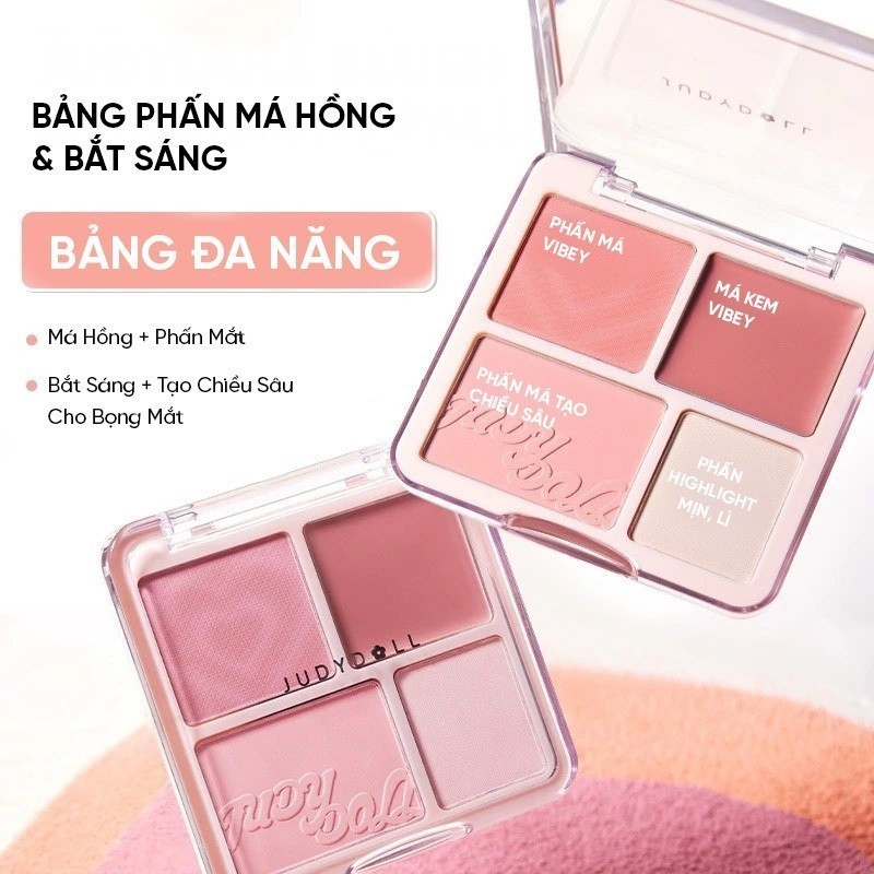 Ảnh Bảng Phấn Bắt Sáng Tạo Khối JUDYDOLL 4 Ô 9g Mỏng Nhẹ Mịn Chuẩn Màu Lâu Trôi Tạo Hiệu Ứng Highlight Bắt Sáng 3D Gloss Highlight & Contour Palette 4