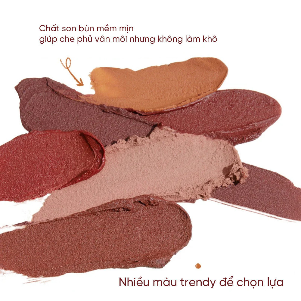 Ảnh Son Kem Bùn JUDYDOLL 3.3g Chất Son Mềm Mịn Như Nhung Che Vân Môi Giảm Thân Môi Lâu Trôi Tôn Da Giữ Ẩm Lâu Bông Mềm 3