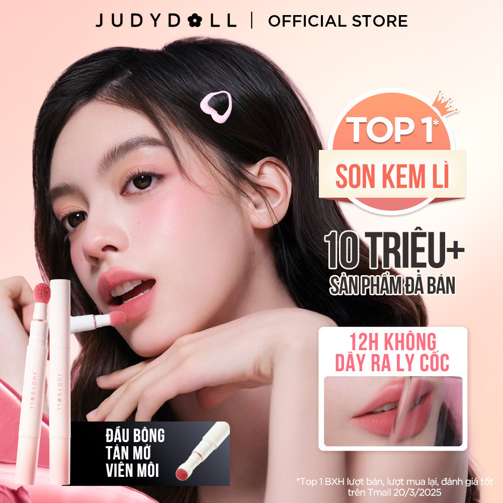 Ảnh Son Kem Lì JUDYDOLL 1.8g Đầu Bông Dặm Kem Mịn Màu Sắc Tươi Tắn Son Vặn Bền Màu Che Phủ Vân Môi Nổi Bật 1