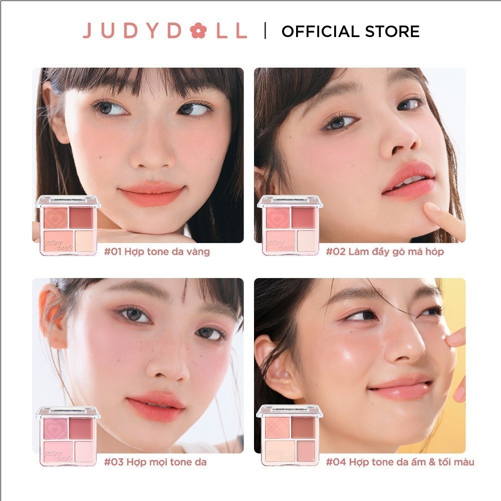 Ảnh Bảng Phấn Má Hồng Bắt Sáng JUDYDOLL 4 Ô Tông Lì Đa Năng Mềm Mịn Trang Điểm Tự Nhiên Lâu Trôi 2