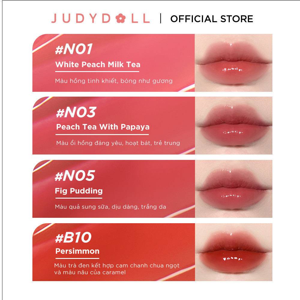 Ảnh Son Tint Bóng JUDYDOLL Trà Đá 1.8g Căng Bóng Mọng Nước Ẩm Mượt Môi Siêu Lì Bền Màu Tạo Hiệu Ứng Tráng Gương 4