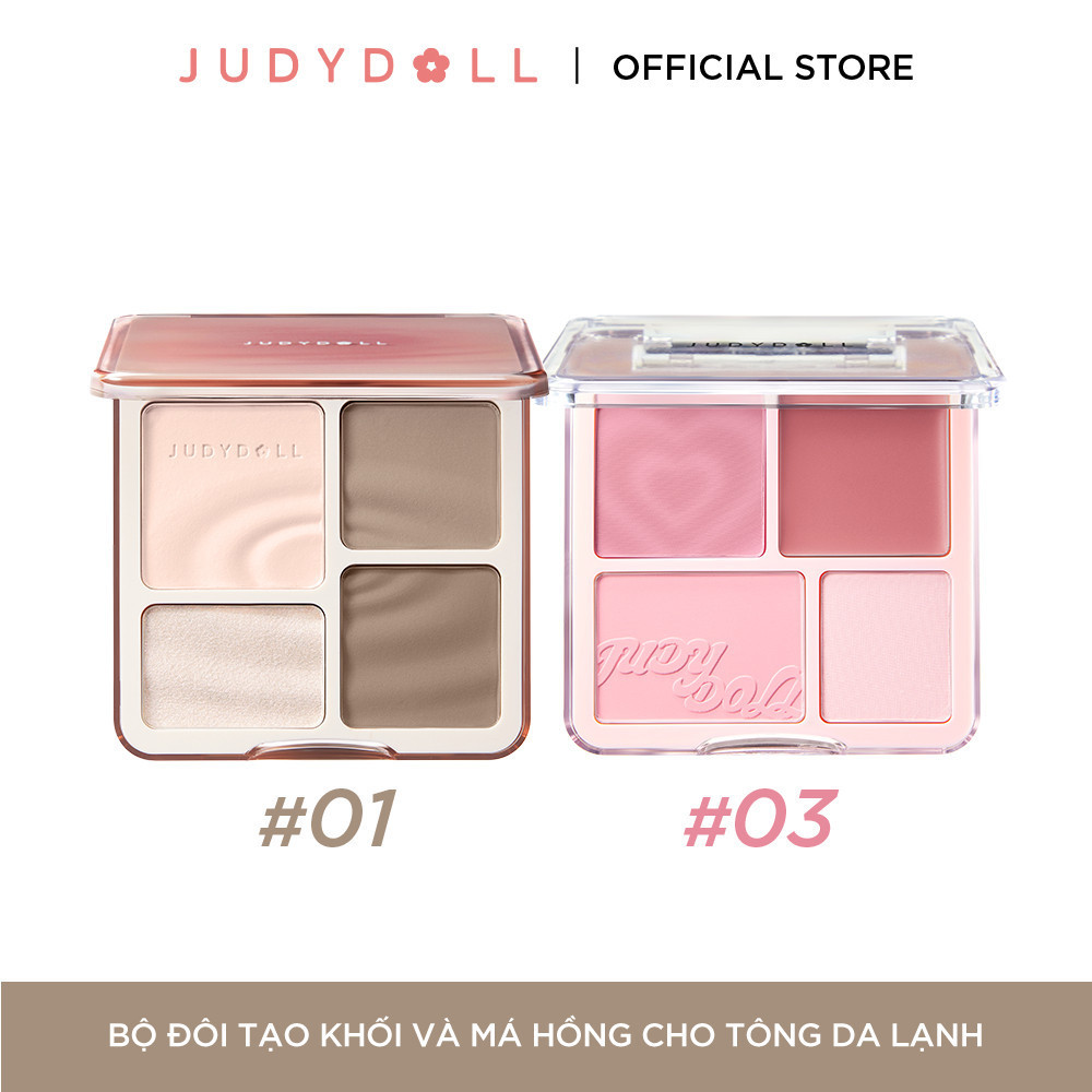 Ảnh Bảng Tạo Khối Bắt Sáng 4 Ô JUDYDOLL & Bảng Má Hồng 4 Ô JUDYDOLL Mỏng Nhẹ Lên Màu Tự Nhiên Mịn Da 1