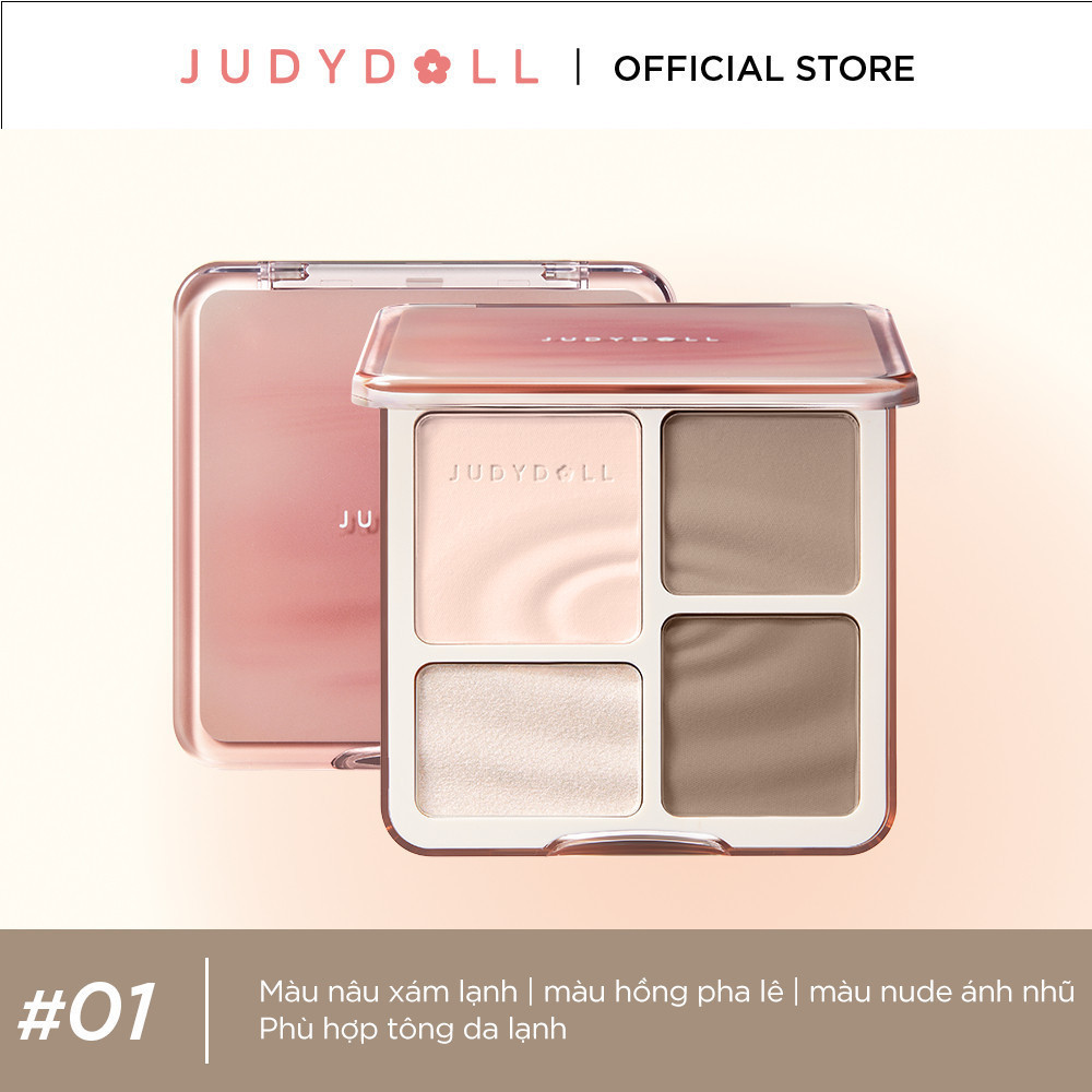 Ảnh Bảng Tạo Khối Bắt Sáng 4 Ô JUDYDOLL & Bảng Má Hồng 4 Ô JUDYDOLL Mỏng Nhẹ Lên Màu Tự Nhiên Mịn Da 3