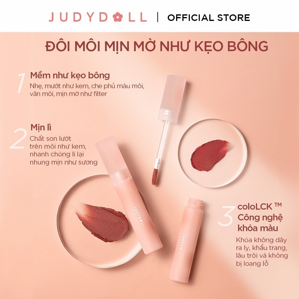 Ảnh Son Kem Lì JUDYDOLL Marshmallow Lâu Trôi Bền Màu Mềm Nhẹ 2.8g 2