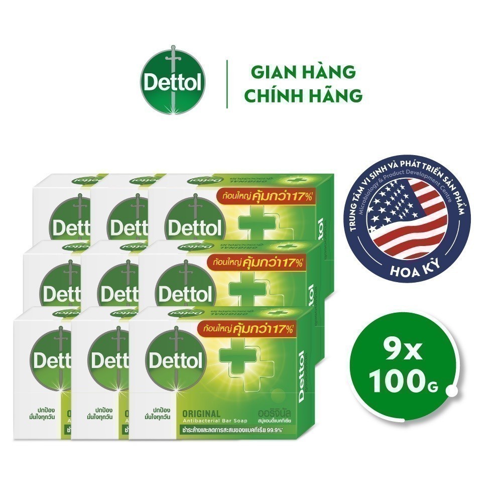 Ảnh Combo 9 xà phòng Dettol kháng khuẩn hương tinh dầu thông - Hộp 100g 3