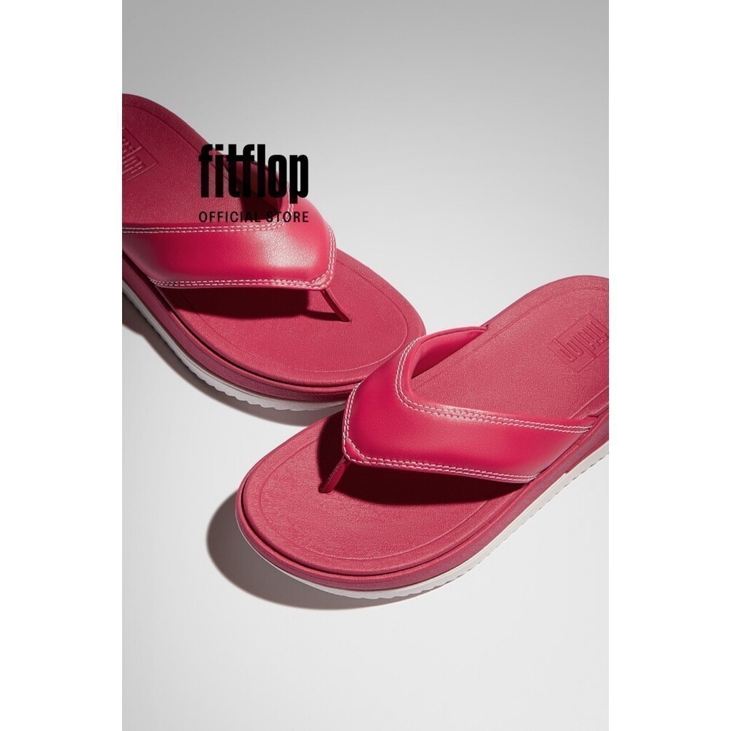 Dép Xỏ Ngón Nữ Da Viền Nổi FitFlop SURFF - Urban White/Wild Raspberry - FOF - IM5-B60