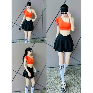 Bộ thể thao, Váy áo dây 1 bên vai ,áo có đệm thích hợp tập gym, yoga, aerobic, nhảy hiện đại