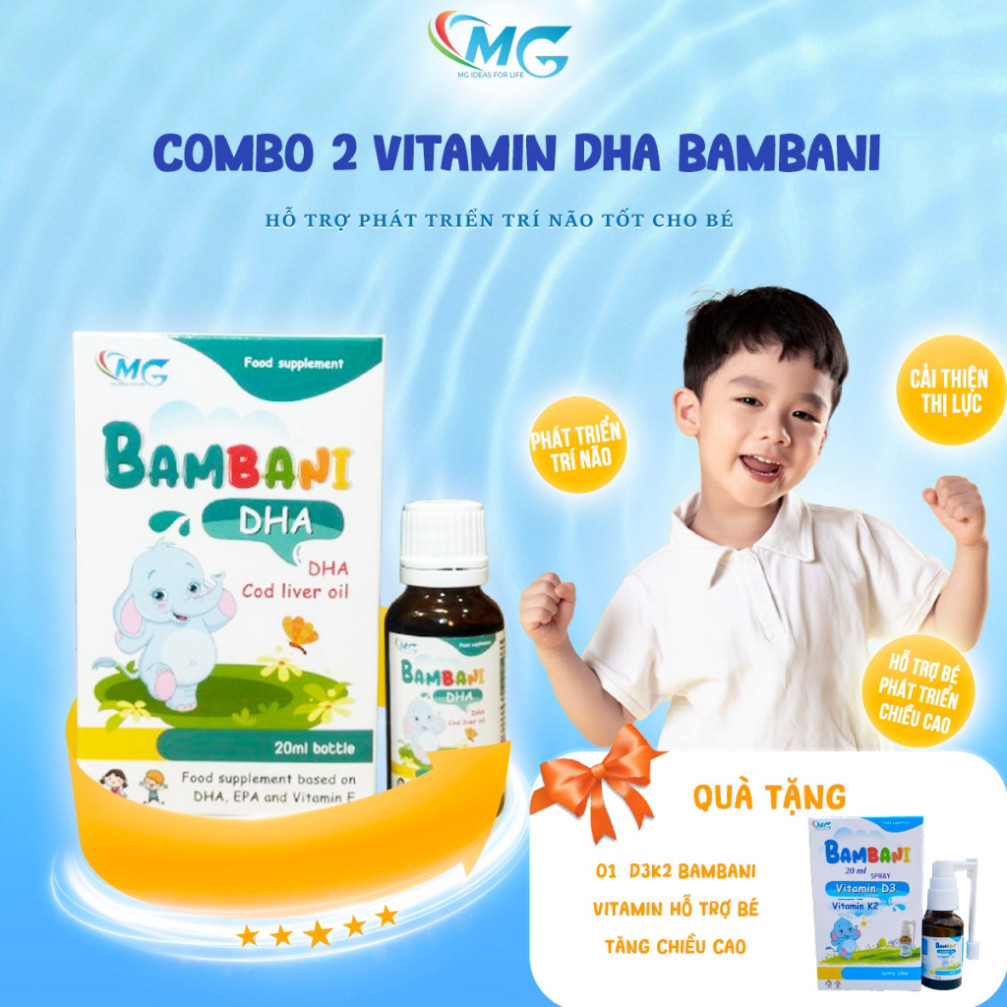 [Tặng 1 Lọ D3K2] Combo 2 Vitamin DHA BAMBANI Sray Hỗ Trợ Phát Triển Trí Não, Thị Lực, Chiều Cao 20ML - BAMBANI