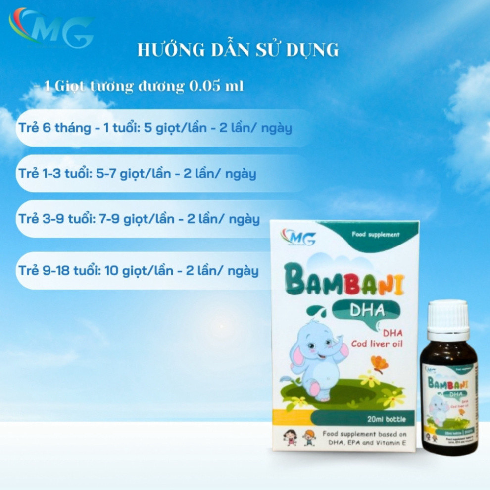 [Tặng 1 Lọ D3K2] Combo 2 Vitamin DHA BAMBANI Sray Hỗ Trợ Phát Triển Trí Não, Thị Lực, Chiều Cao 20ML - BAMBANI