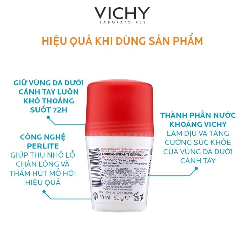 Ảnh Lăn khử mùi giúp khô thoáng vùng da dưới cánh tay 72h Vichy Détranspirant Intensif 1