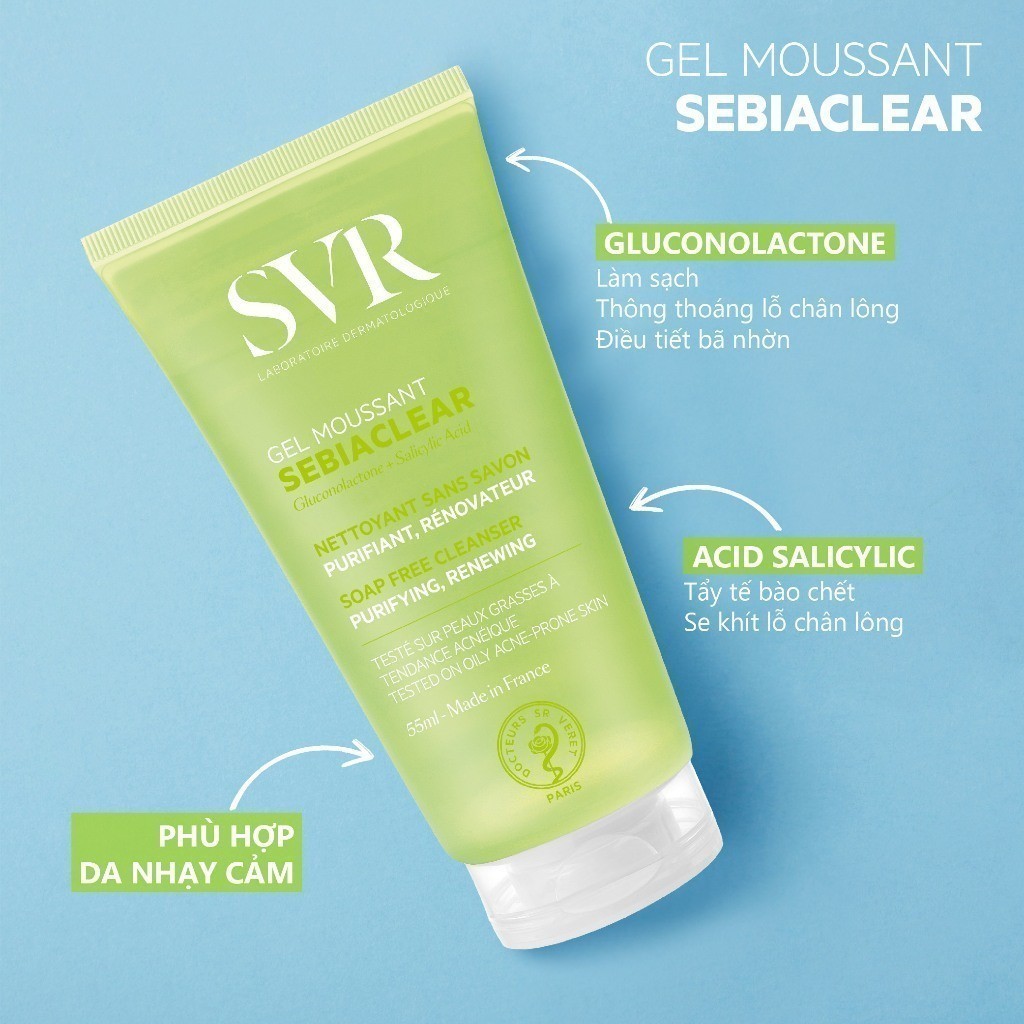 Ảnh [QUÀ 2] Sữa rửa mặt không có xà phòng, làm sạch và loại bỏ tế bào da chết SVR SEBIACLEAR GEL MOUSSANT 55ml 1