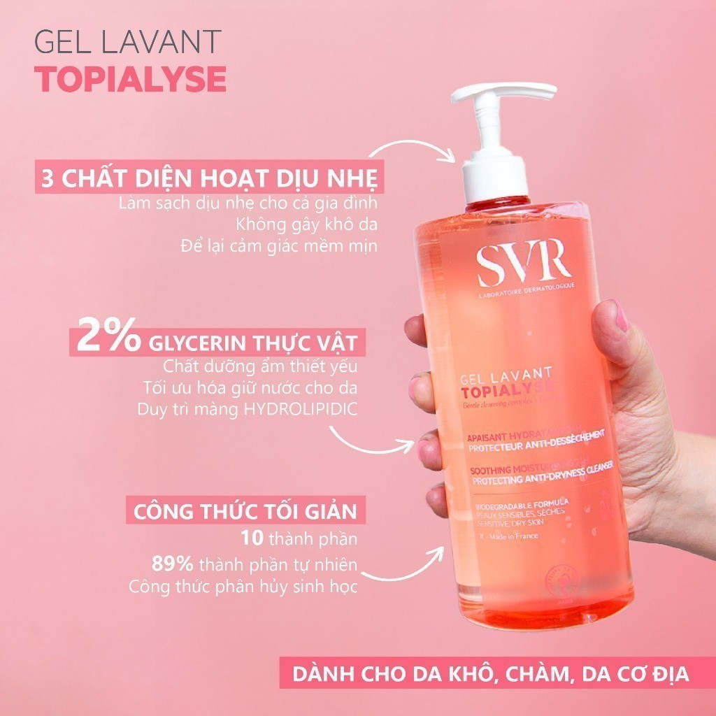 Ảnh Gel làm sạch dịu nhẹ dành cho da nhạy cảm, da khô và viêm da cơ địa SVR TOPIALYSE Gel Lavant 1L 2