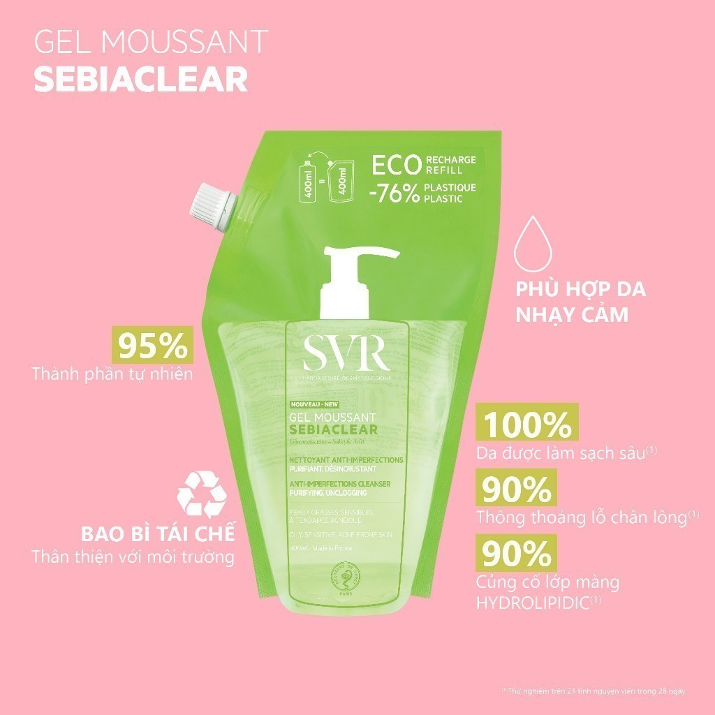 Ảnh Gel rửa mặt không có xà phòng, làm sạch và loại bỏ tế bào da chết SVR SEBIACLEAR GEL MOUSSANT dạng túi 400ml 3