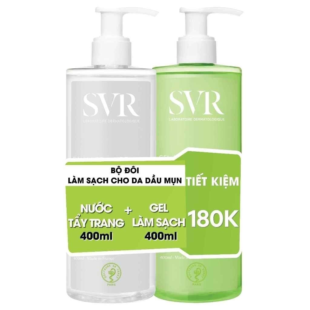 Ảnh Combo Tẩy trang SVR Sebiaclear Eau Micellaire 400ml và Rửa mặt SVR Sebiaclear Gel Moussant 400ml giúp làm sạch cho dadầu 1