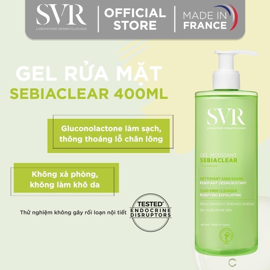 Ảnh Combo Tẩy trang SVR Sebiaclear Eau Micellaire 400ml và Rửa mặt SVR Sebiaclear Gel Moussant 400ml giúp làm sạch cho dadầu 3