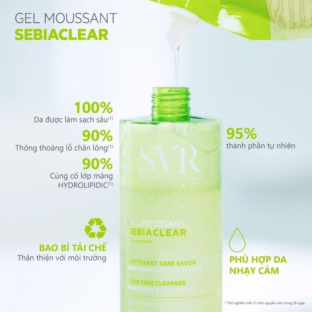Ảnh Gel rửa mặt không có xà phòng, làm sạch, loại bỏ tế bào da chết SVR SEBIACLEAR GEL MOUSSANT 400ml 4
