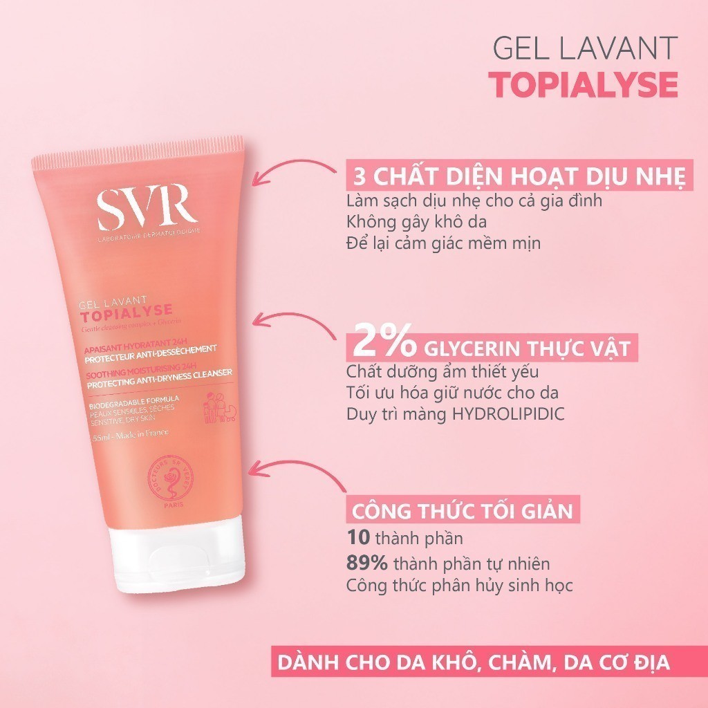 Ảnh Gel làm sạch không chứa xà phòng cho da khô và nhạy cảm SVR TOPIALYSE Gel Lavant 55ml 2