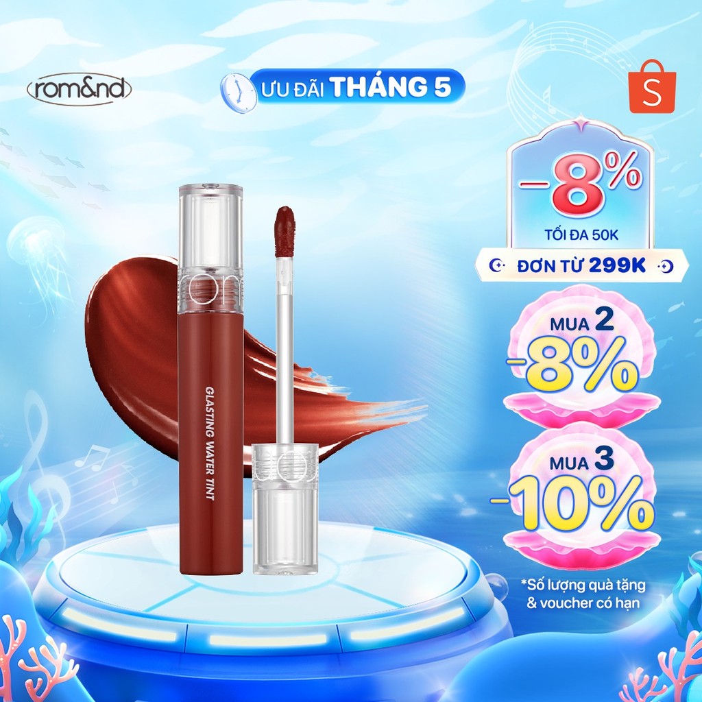 Ảnh [Rom&nd] Son tint nước siêu lì, lâu trôi Hàn Quốc Romand Glasting Water Tint 4g 1