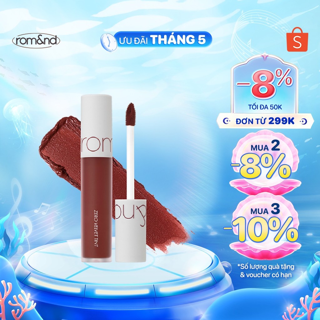 Ảnh [Rom&nd] Son kem lì cực nhẹ môi Hàn Quốc Romand Zero Velvet Tint 5.5g 1