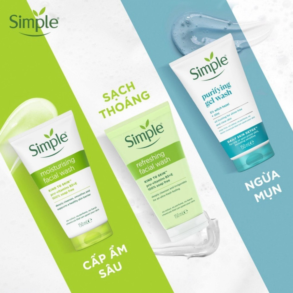 [Hàng mới về] Sữa Rửa Mặt Simple, Srm Dạng Gel Dịu Nhẹ Cho Da Dầu Mụn, Nhạy Cảm