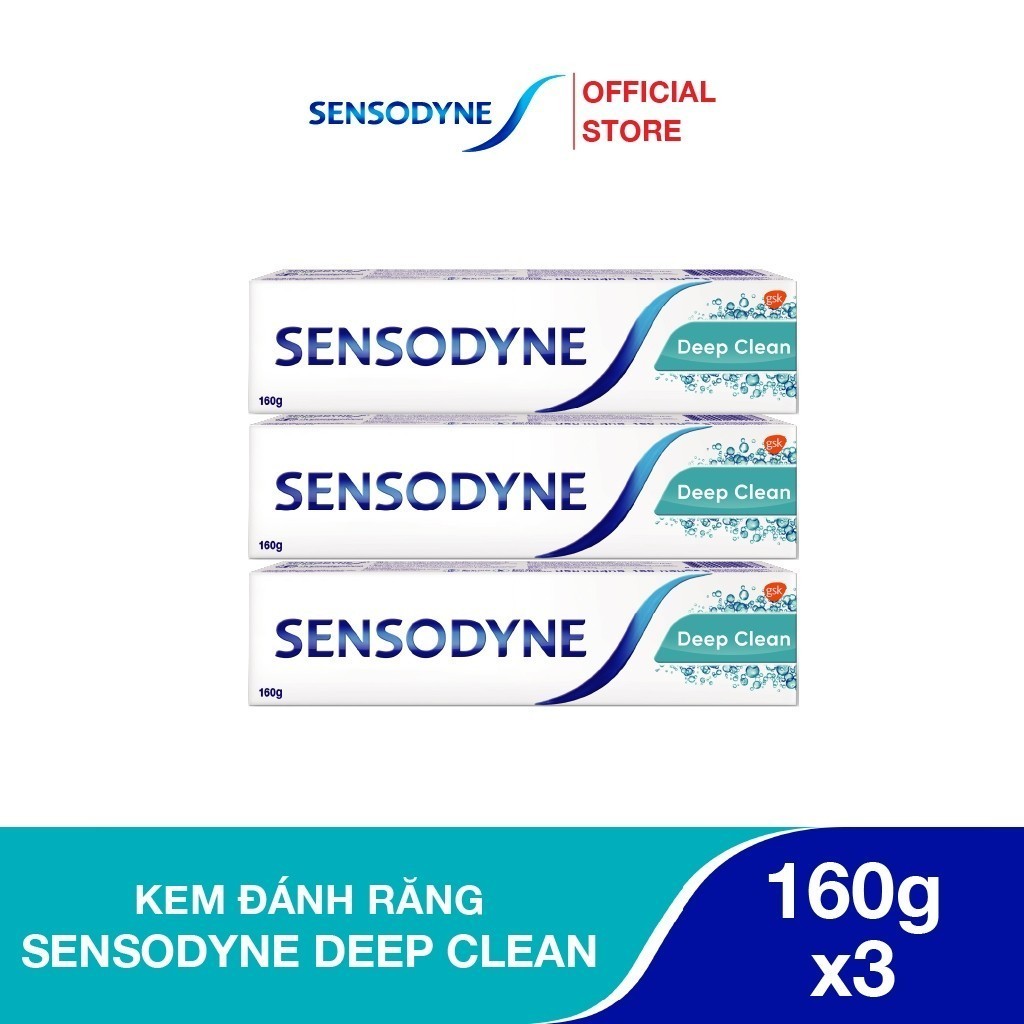 Ảnh Bộ 3 Kem đánh răng SENSODYNE Deep Clean 160g giúp giảm ê buốt hiệu quả, sạch sâu cho hơi thở thơm mát 1