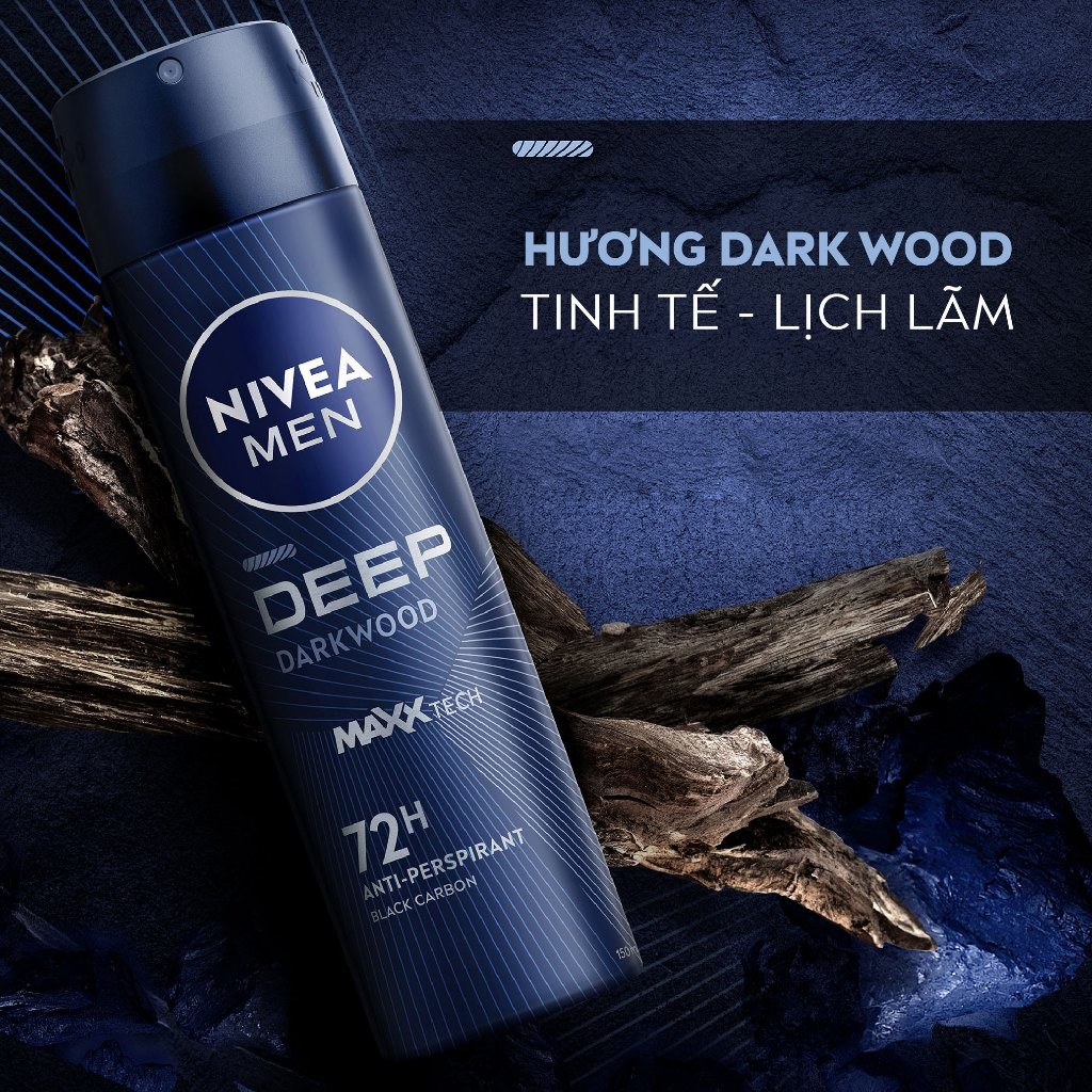 Ảnh Bộ 2 Xịt Ngăn Mùi NIVEA MEN Deep Than Đen Hương Gỗ Đen (150 ml) - 80027 3