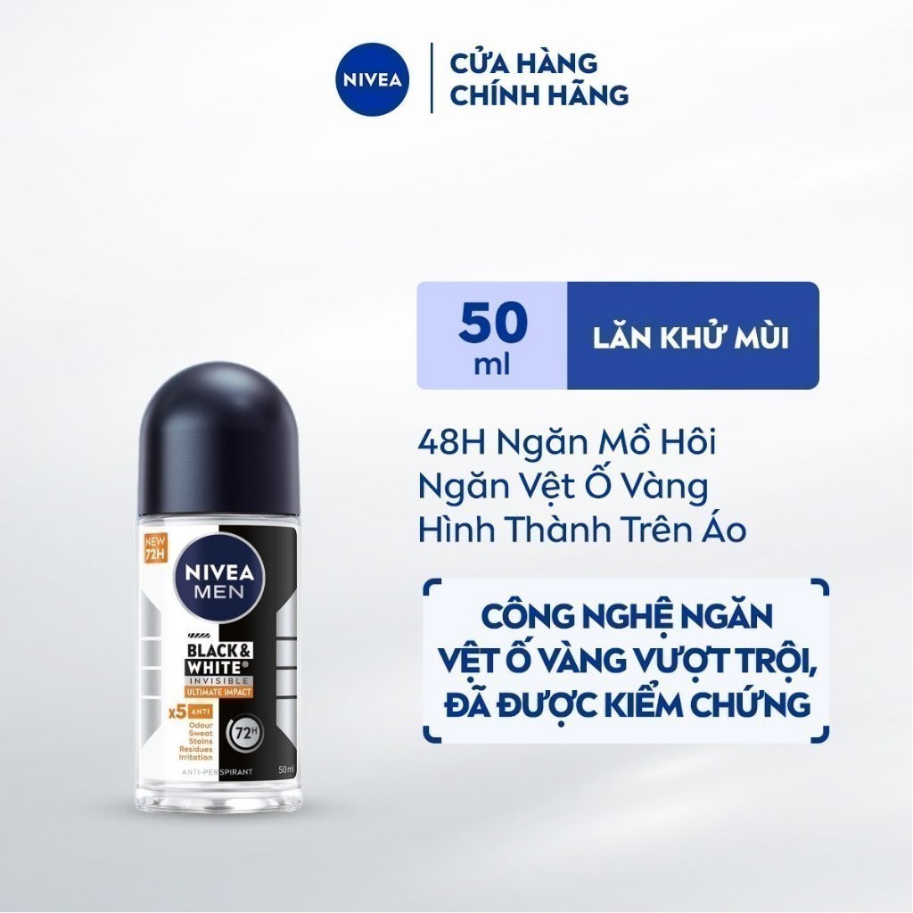 Ảnh Lăn Ngăn Mùi NIVEA MEN Black&White Ngăn Vệt Ố Vàng Vượt Trội | Hương Mạnh Mẽ (50 ml) - 85392 1