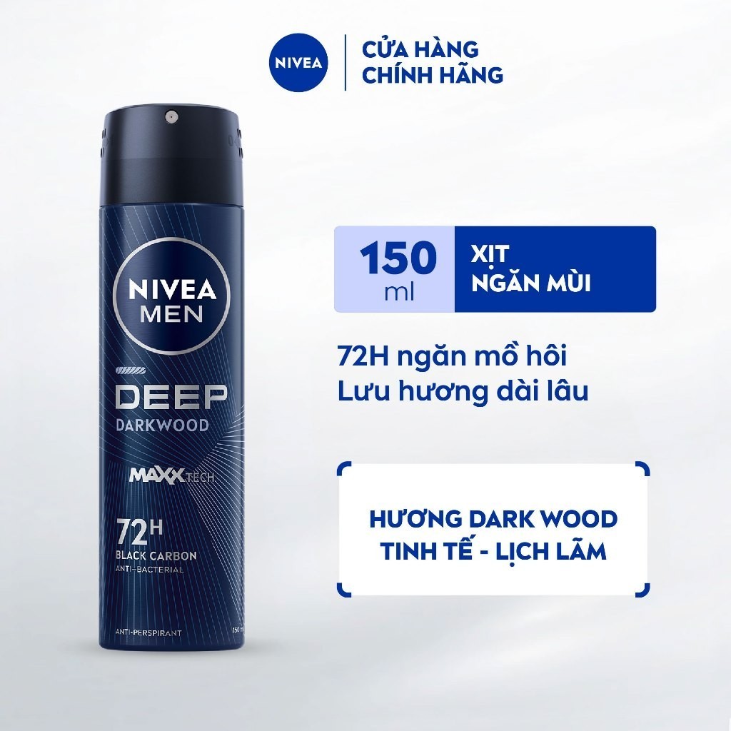 Ảnh Xịt Ngăn Mùi NIVEA MEN Deep Than Đen Hương Gỗ Đen (150 ml) - 80027 1