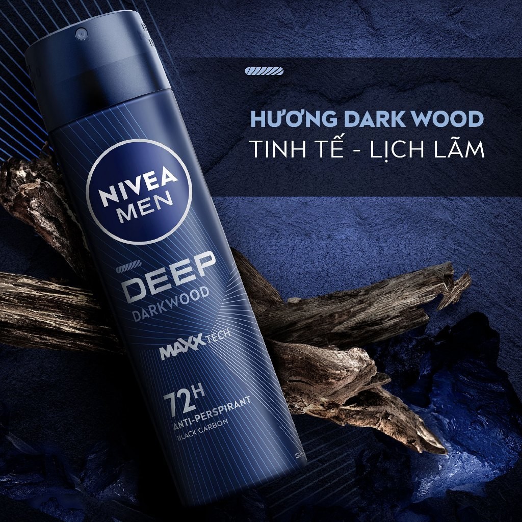 Ảnh Xịt Ngăn Mùi NIVEA MEN Deep Than Đen Hương Gỗ Đen (150 ml) - 80027 3