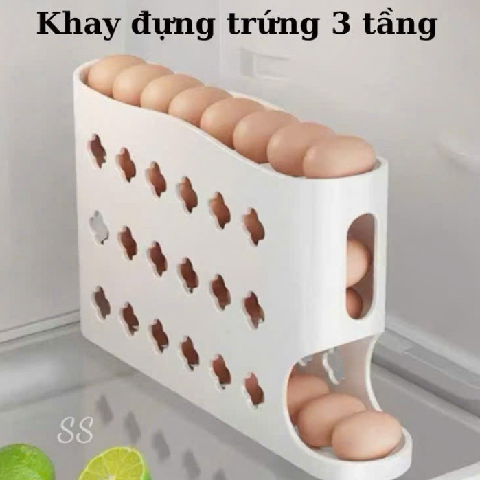 .Khay đựng trứng tủ lạnh thiết kế 3 tầng thông minh tự lăn trứng cao cấp sansan ntt95