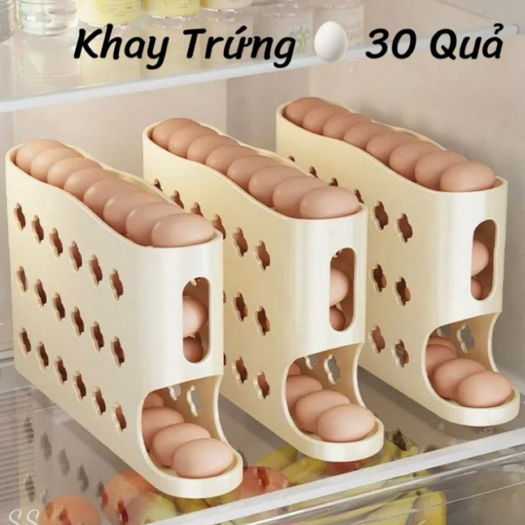 .Khay đựng trứng tủ lạnh thiết kế 3 tầng thông minh tự lăn trứng cao cấp sansan ntt95