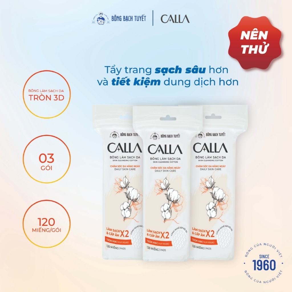 Ảnh Combo 3 Bông tẩy trang làm sạch da Bông Bạch Tuyết Calla tròn 3D 120 miếng/gói 2