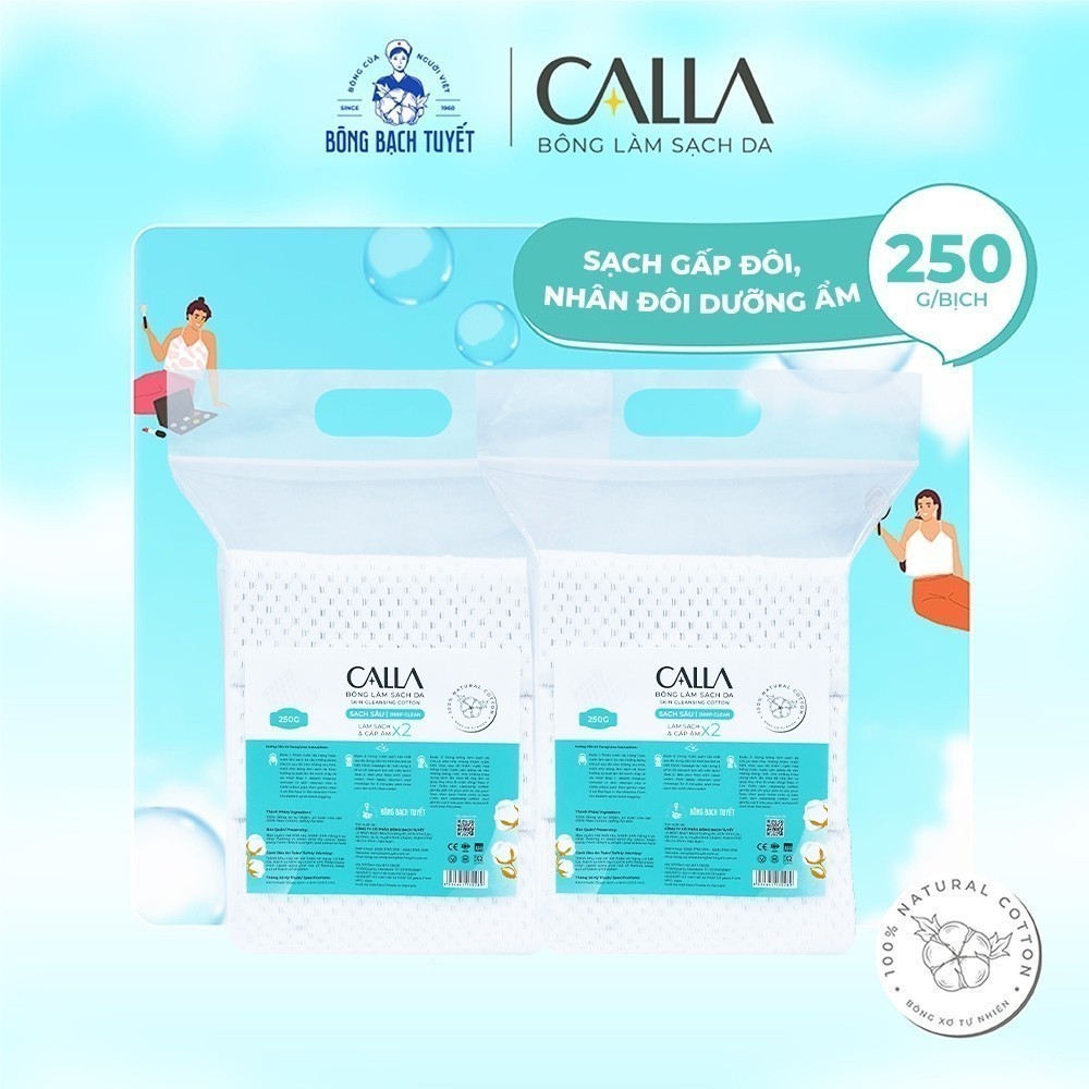 Ảnh Combo 2 túi Bông tẩy trang làm sạch da Bông Bạch Tuyết Calla Sạch Sâu (250gr/túi) 1
