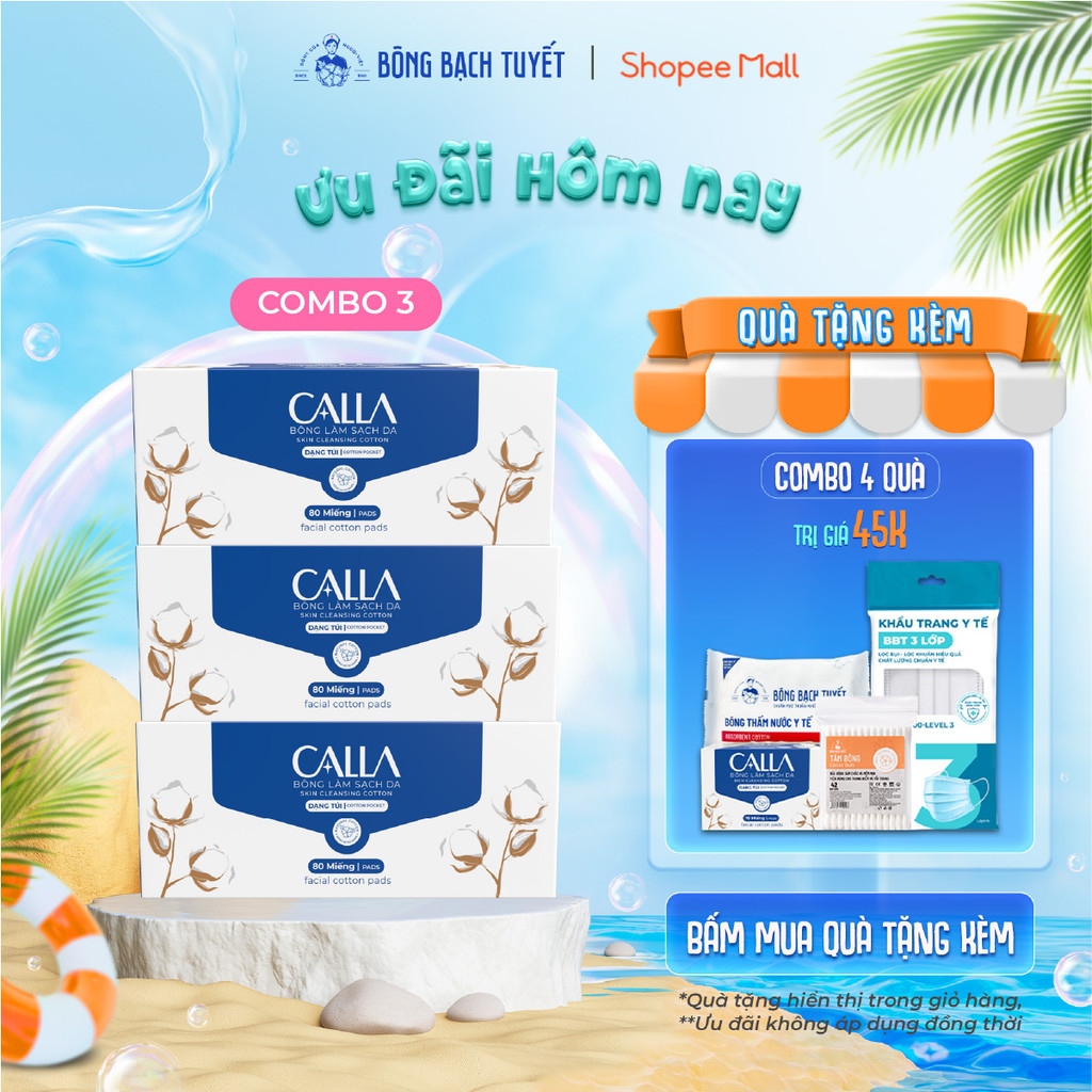 Ảnh Combo 3 Bông tẩy trang Bông Bạch Tuyết Calla Xỏ Ngón Dạng Túi, làm sạch da 80 miếng/hộp 1
